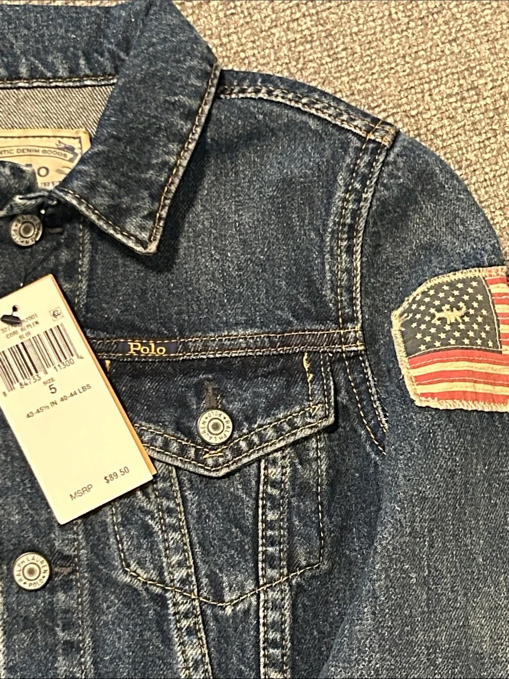Polo by Ralph Lauren Kids Indigo Denim Jacket with Flag Patch 50% OFF SEND OFFER